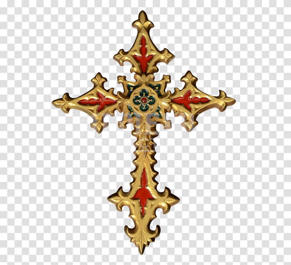 Golden Gothic Cross Wall Hanging, Crucifix, Star Symbol, Emblem Transparent Png