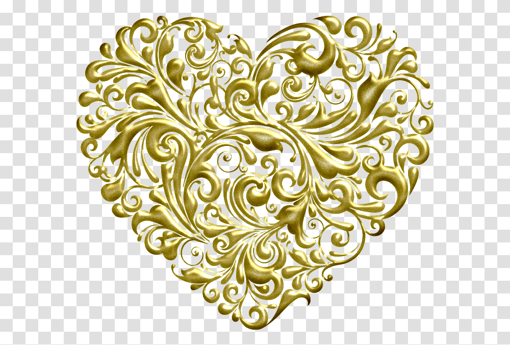 Golden Heart Clipart Gold Valentines Day Hearts, Pattern, Floral Design, Fractal Transparent Png