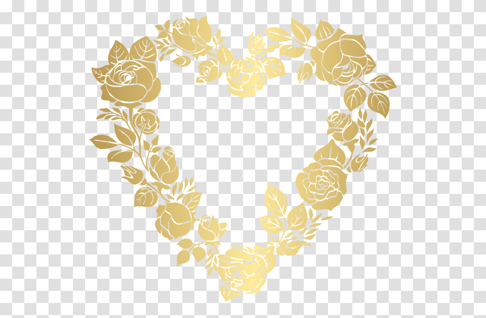 Golden Heart Frame, Floral Design, Pattern, Stencil Transparent Png