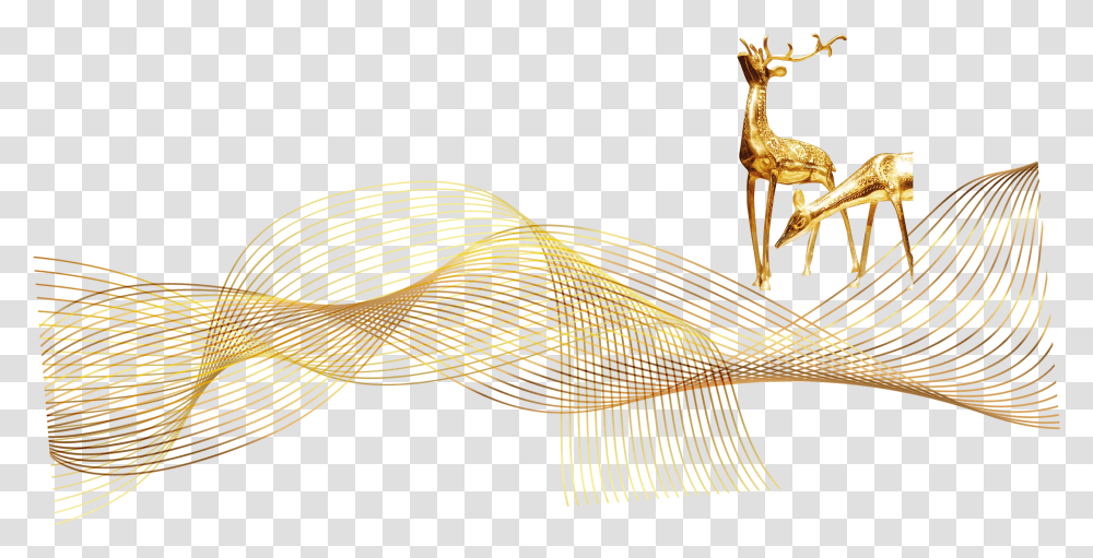 Golden Line Elk Decoration Pre David's Deer Full Illustration, Animal, Mammal, Fish, Antelope Transparent Png