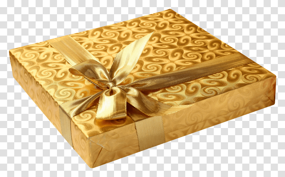 Golden Present With Bow Image Happy Birthday Gift, Rug, Box, Treasure Transparent Png