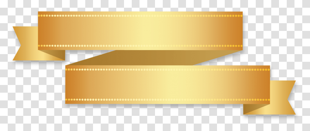 Golden Ribbon Banner Half Half With Fold Wedge End Double Gold Ribbon, Box, Pencil Box, Cardboard, Furniture Transparent Png