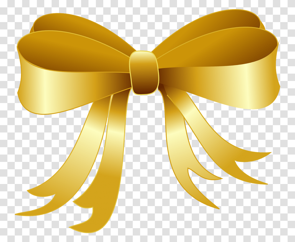 Golden Ribbon Image Gold Bow Clip Art, Banana, Fruit, Plant, Food Transparent Png