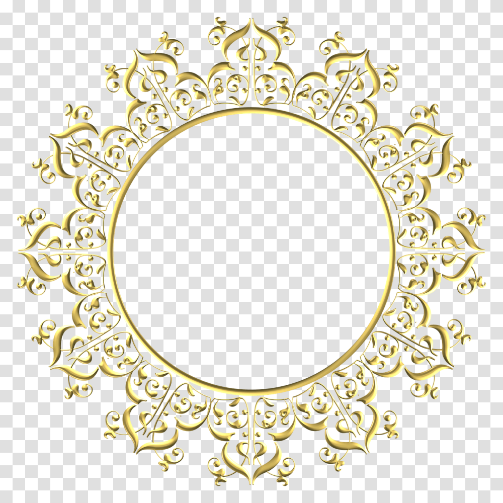 Golden Round Frame, Oval, Pattern, Floral Design Transparent Png