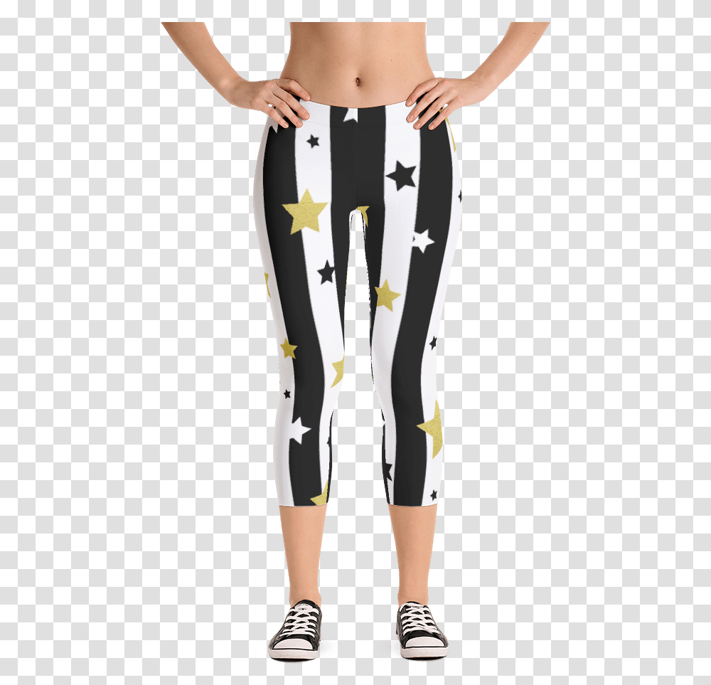 Golden Stars And Stripes Capri Leggings - Comf Tee's Clothing, Apparel, Pants, Person, Human Transparent Png