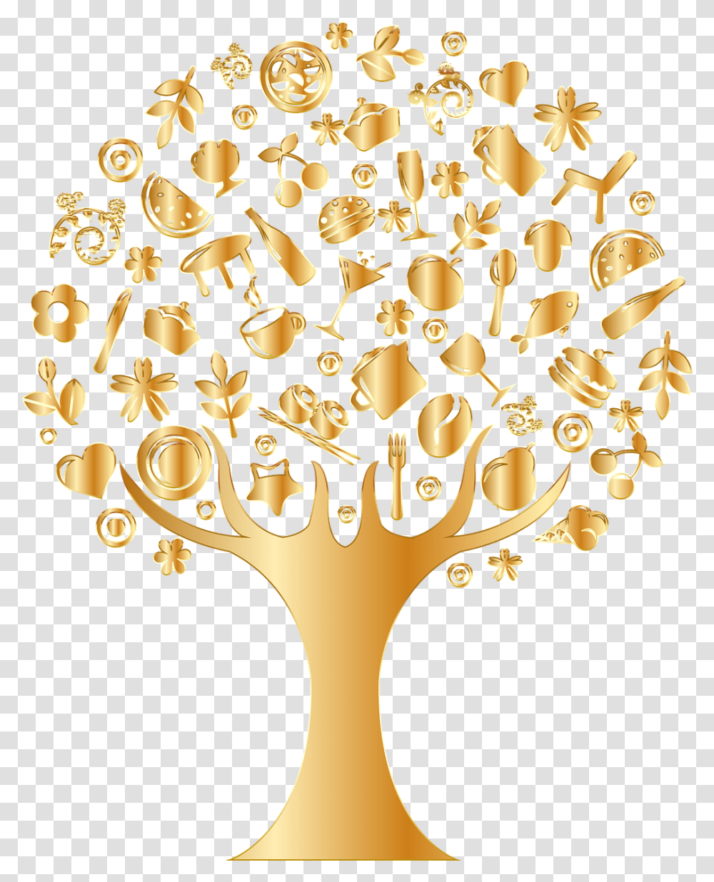 Golden Tree Background, Chandelier, Lamp, Floral Design, Pattern Transparent Png