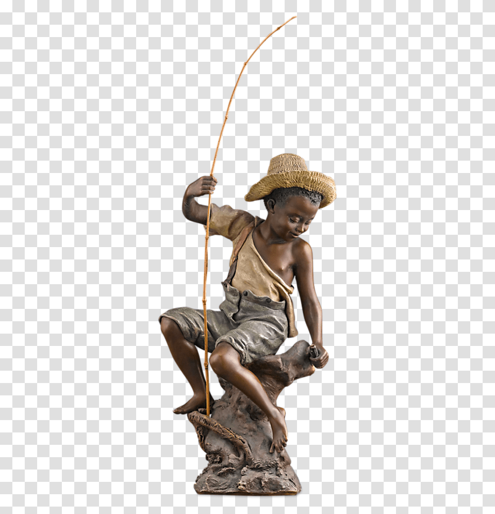 Goldscheider Boy Fishing Figurine Goldscheider Boy Fisher, Person, Hat, Bow Transparent Png