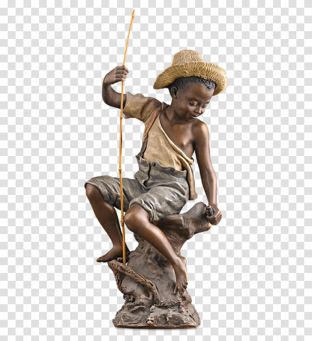 Goldscheider Boy Fishing Figurine Statue, Person, Hat, Bronze Transparent Png