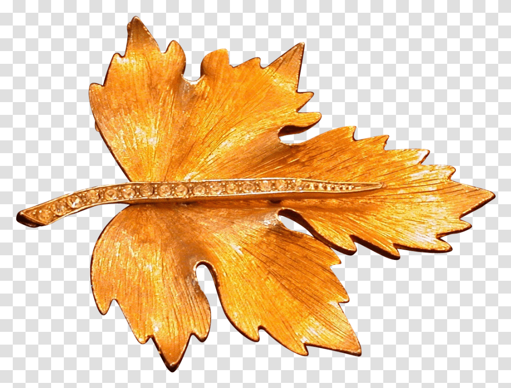 Goldtone Textured Metal Leaf Pin Wrhinestone Stem Cartoon Seashell Clip Art, Plant, Maple Leaf, Tree, Fungus Transparent Png