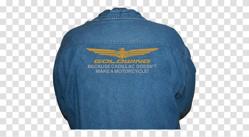 Goldwing Cadillac Logo Long Or Short Sleeve Denim Shirt Unisex, Clothing, Sweatshirt, Sweater, Person Transparent Png