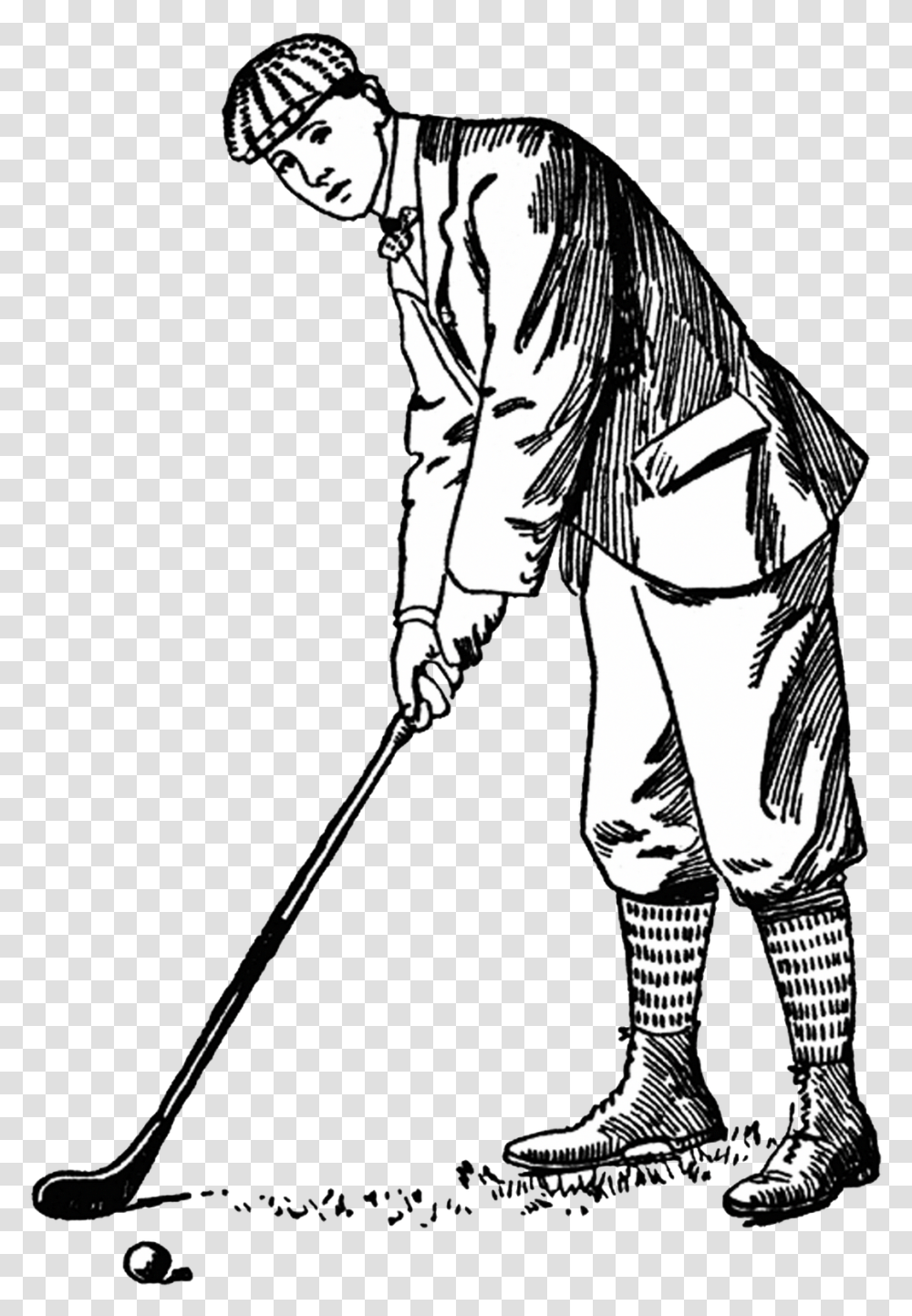 Golfer From Free Digital Vintage Stamps Playing Golf Clipart Black And White, Manga, Comics, Book, Person Transparent Png