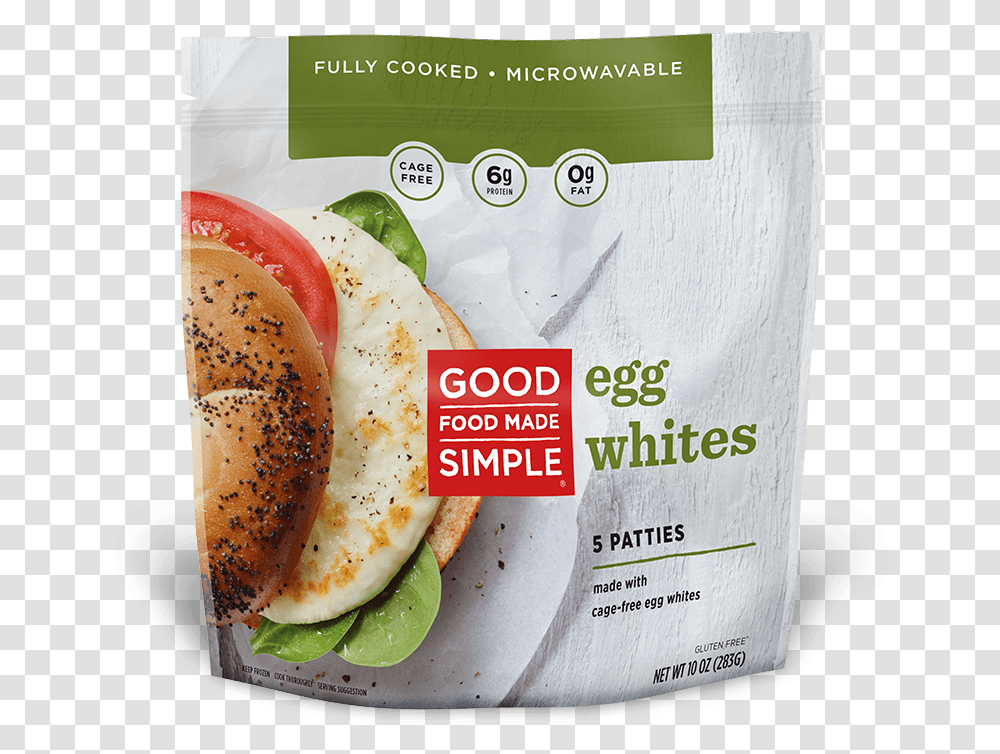 Good Food Made Simple Egg White Patties, Bread, Bagel, Bun, Hot Dog Transparent Png