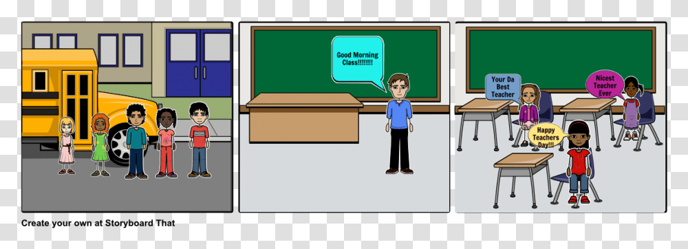 Good Morning Teacher Cartoon, Person, Indoors, Room, Table Transparent Png