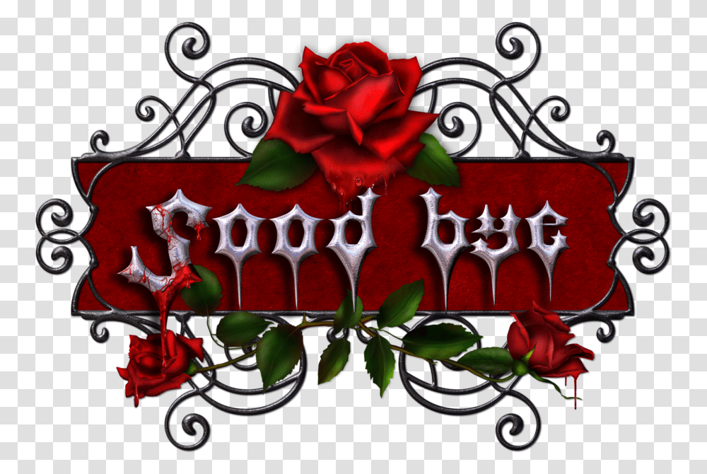 Goodbye Clipart Bye Word Bye With Flowers Gothic Rose, Plant, Floral Design, Pattern, Graphics Transparent Png