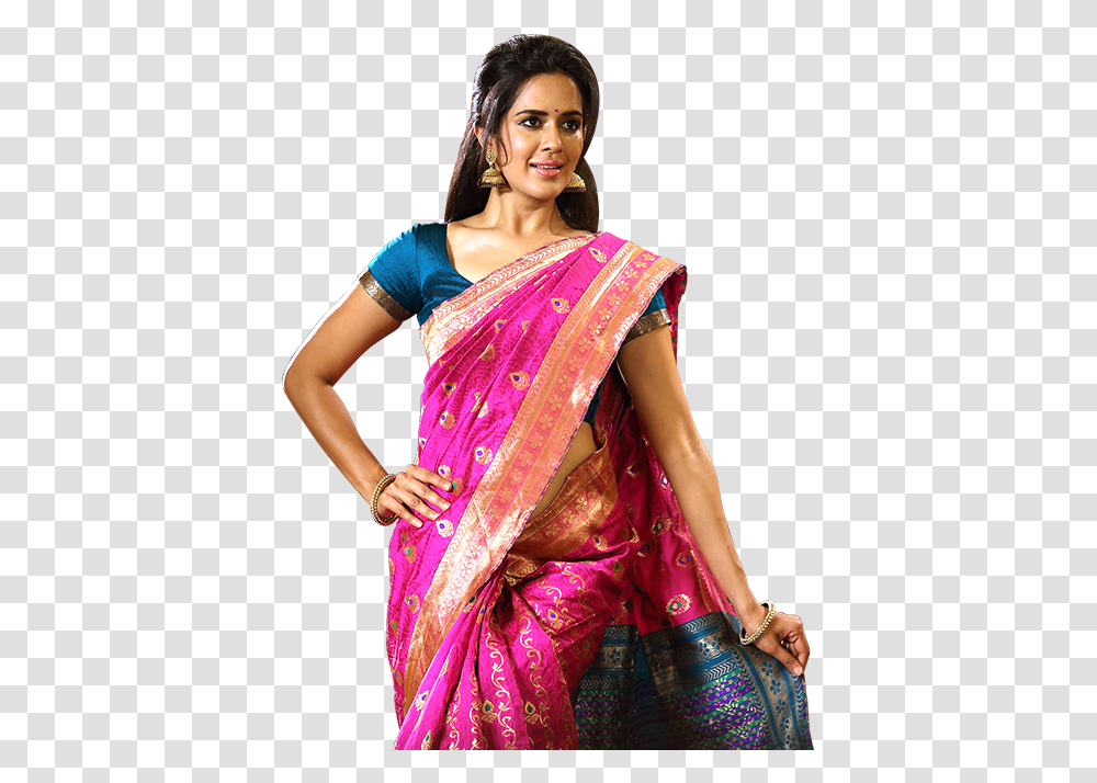 Gopuram Pink Jari Jacquard Cotton Silk Saree Collections Sari, Apparel, Person, Human Transparent Png