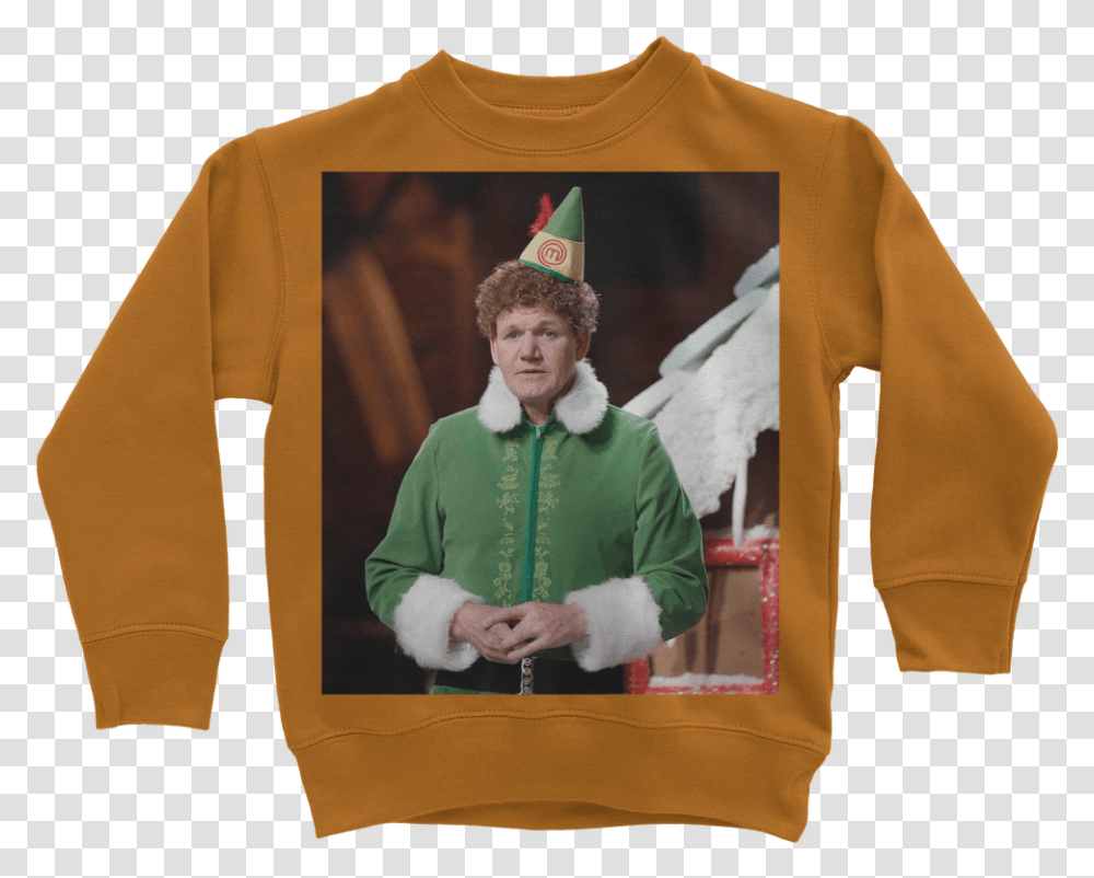 Gordon Ramsay Dressed As Buddy The Elf Classic Kids Sweater, Apparel, Sleeve, Long Sleeve Transparent Png