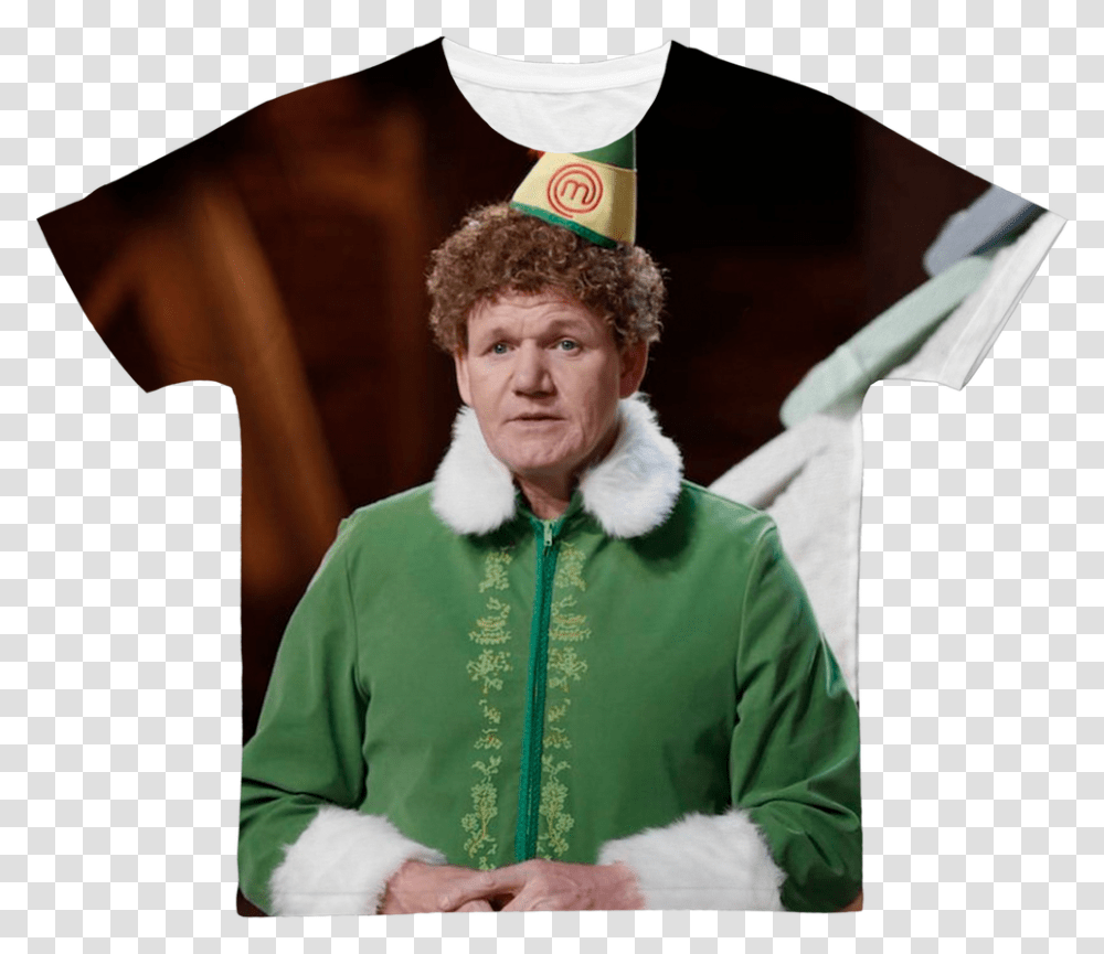 Gordon Ramsay Dressed As Buddy The Elf Classic Sublimation Gordon Ramsay Merry Christmas, Person, Costume, Face Transparent Png