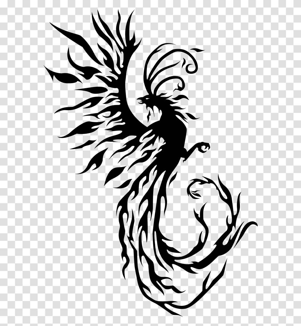 Gorgeous Black Ink Flaming Phoenix Tattoo Design Black Phoenix Background, World Of Warcraft, Outdoors Transparent Png