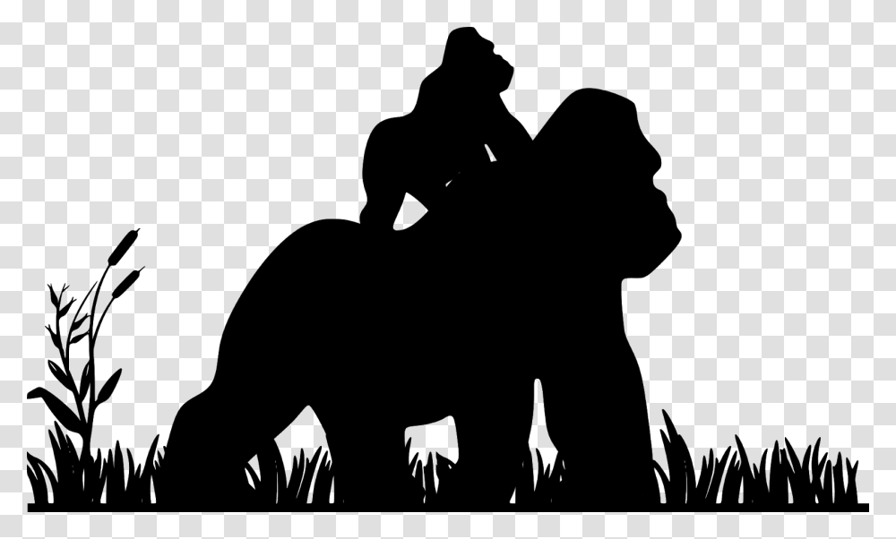 Gorilla Ape Silhouette Animal Baby Fauna Infant Cattails Black And White Clipart, Gray, World Of Warcraft Transparent Png