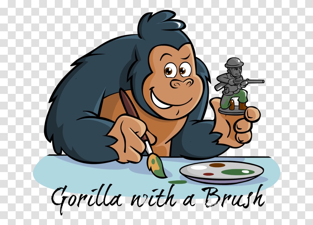 Gorilla With A Brush, Person, Animal, Mammal, Text Transparent Png