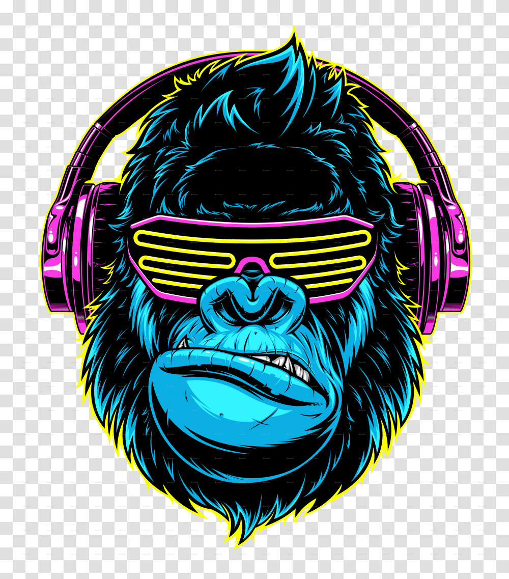 Gorilla With Headphones Gorilla With Headphones, Ape, Wildlife, Mammal, Animal Transparent Png