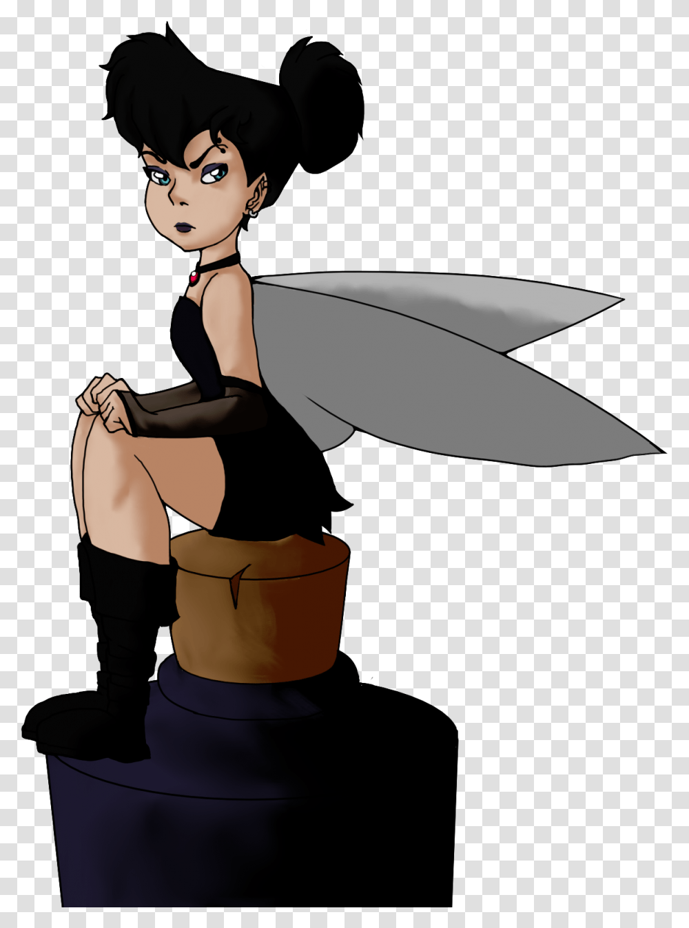 Goth Tinkerbell Cartoon, Person, Bucket, Kneeling, Photography Transparent Png