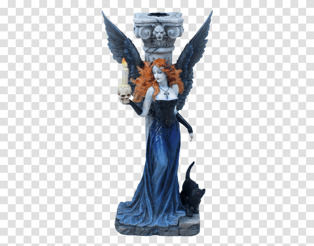 Gothic Angel With Black Cat Candle Holder Witch Figurines, Apparel, Costume, Person Transparent Png