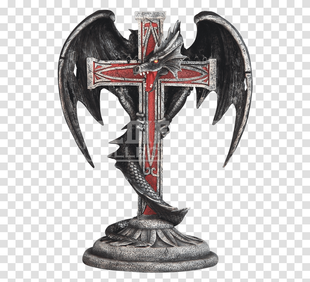 Gothic Candleholder Dragon Wrapped Around Cross, Symbol, Bird, Animal, Horse Transparent Png