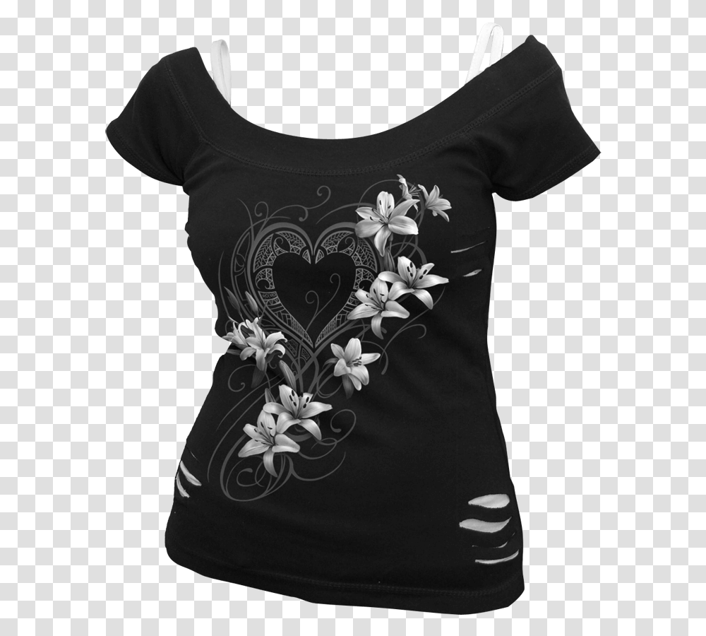 Gothic Lily Off The Shoulder Ripped Top Damske Tricka Na Ramienka, Apparel, T-Shirt, Person Transparent Png