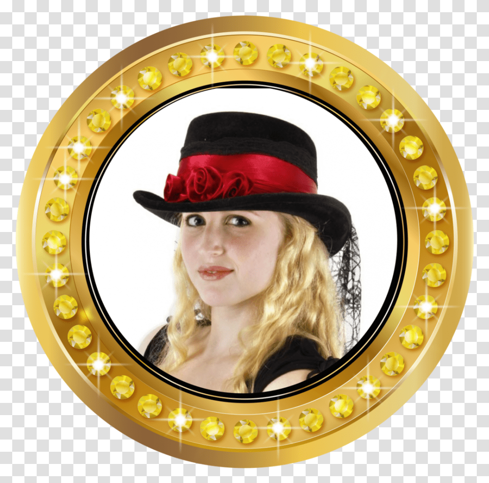 Gothic Rose Top Hat Circle Gold Frame, Apparel, Person, Human Transparent Png