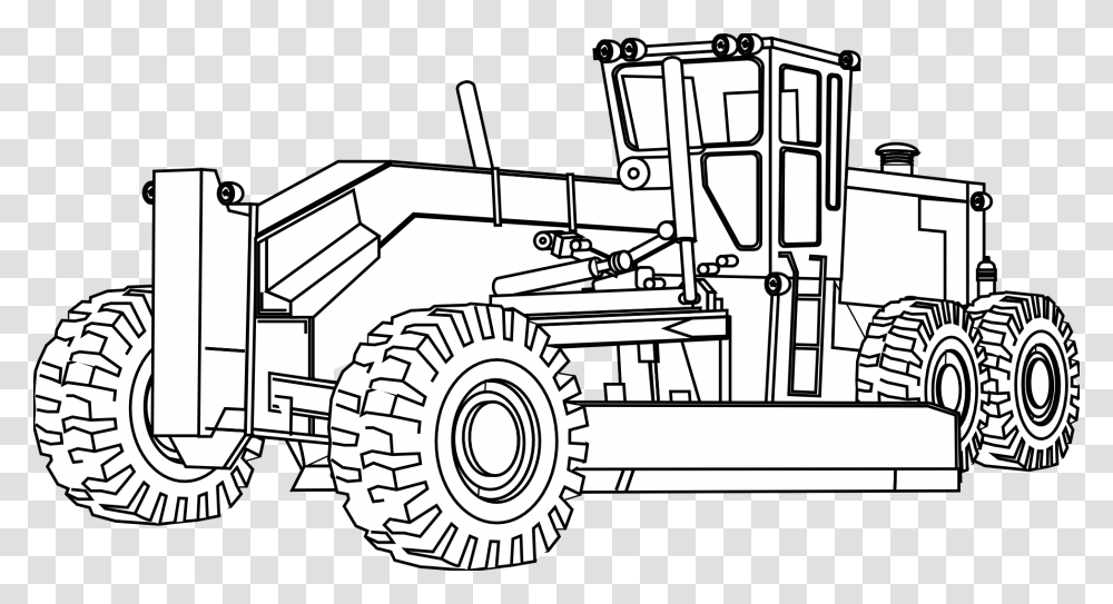 Grader Black And White, Tractor, Vehicle, Transportation, Bulldozer Transparent Png