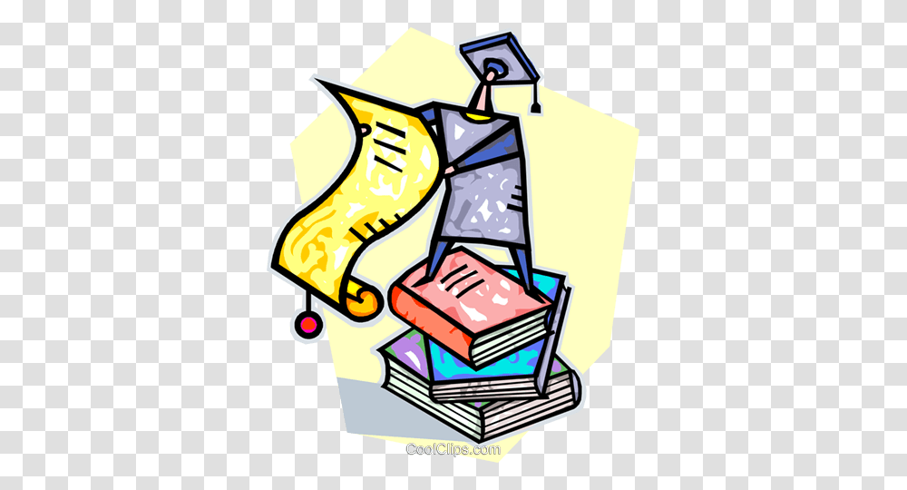 Graduate Standing On A Stack Of Books Royalty Free Vector Clip Art, Dynamite, Cleaning Transparent Png