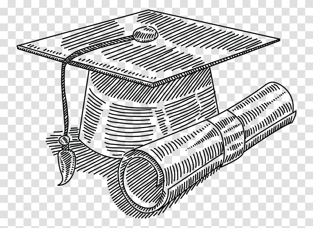 Graduation Cap And Diploma Clipart Scholarship Art Black And White, Transportation, Vehicle, Chair, Furniture Transparent Png