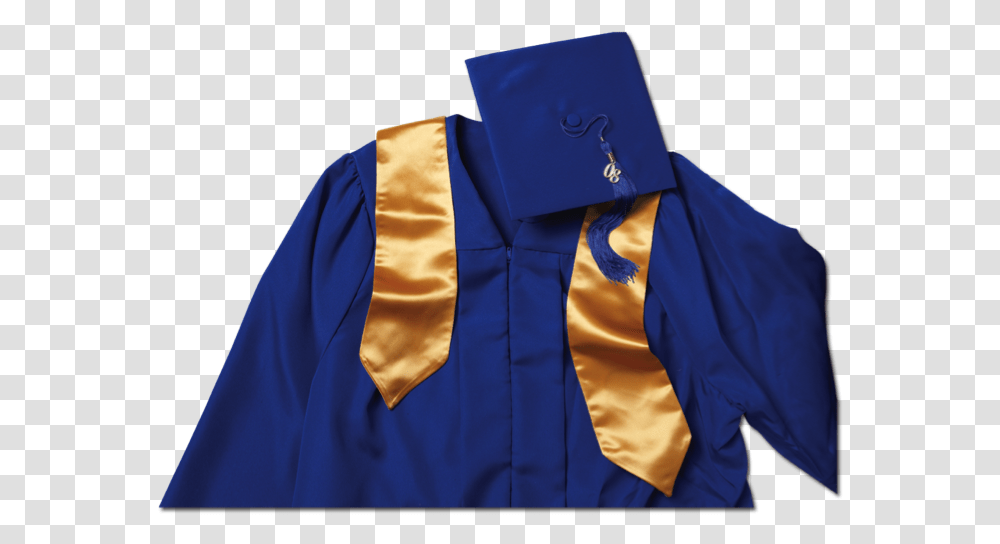 Graduation Cap And Gown Blue And Gold Cap And Gown, Apparel, Shirt, Tie Transparent Png