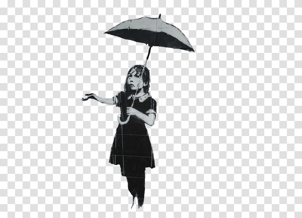Graffiti Banksy Rain Umbrella Girl Freetoedit Emeril's New Orleans, Person, Human, Canopy, Finger Transparent Png