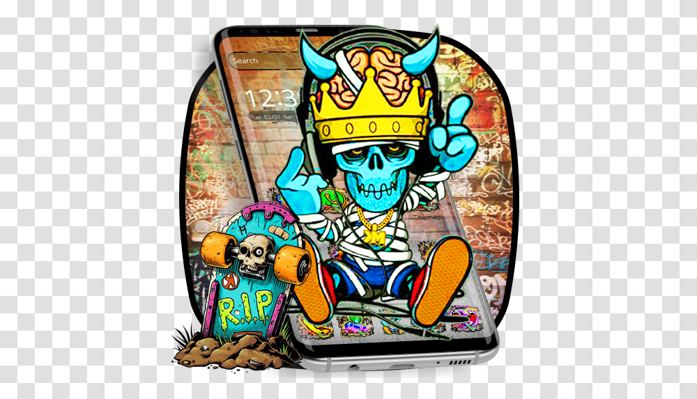 Graffiti Music Crown Skull Theme Cartoon, Label, Text, Sticker, Doodle Transparent Png