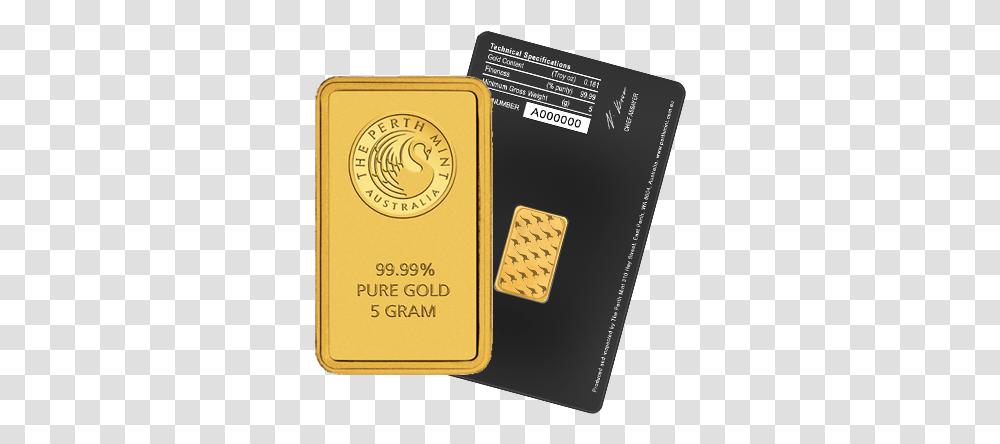 Gram Gold Bar Perth Mint Black Certicard Buffelsfontein Beesboerdery, Text, Label, Mobile Phone, Electronics Transparent Png