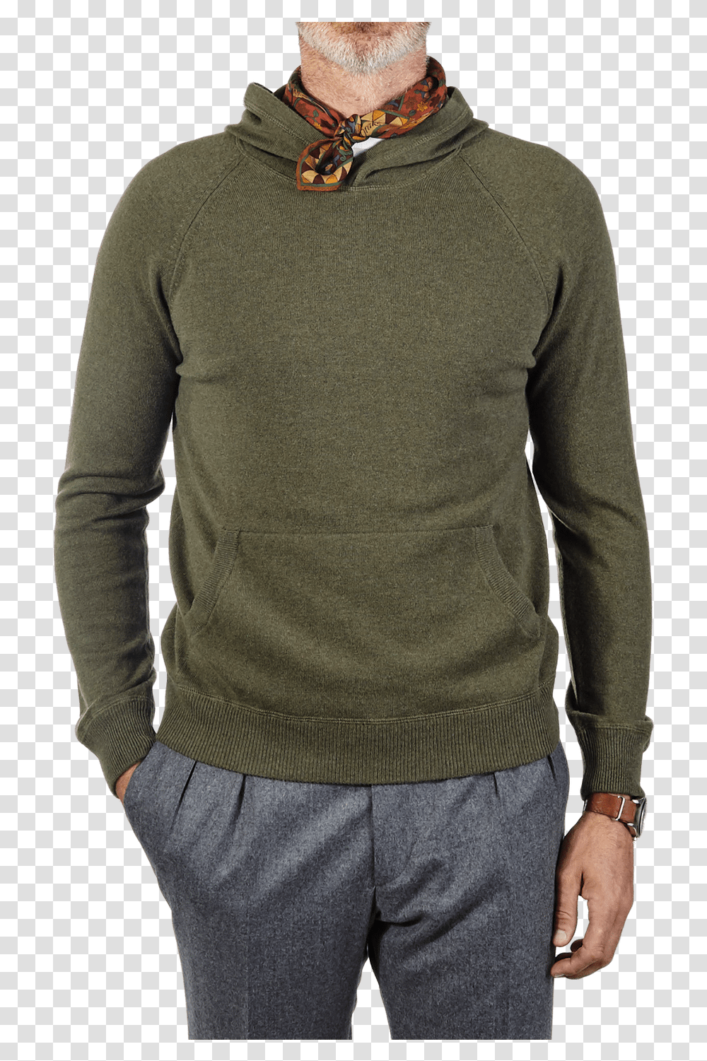 Gran Sasso Green Wool Blend Hooded Sweater Front Sweater, Apparel, Sleeve, Long Sleeve Transparent Png