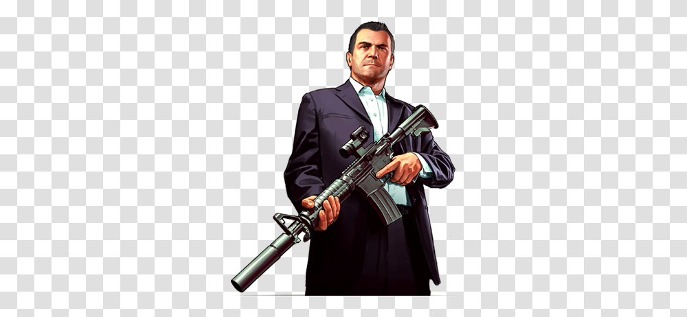 Grand Theft Auto V Gta 5 Michael, Person, Human, Gun, Weapon Transparent Png