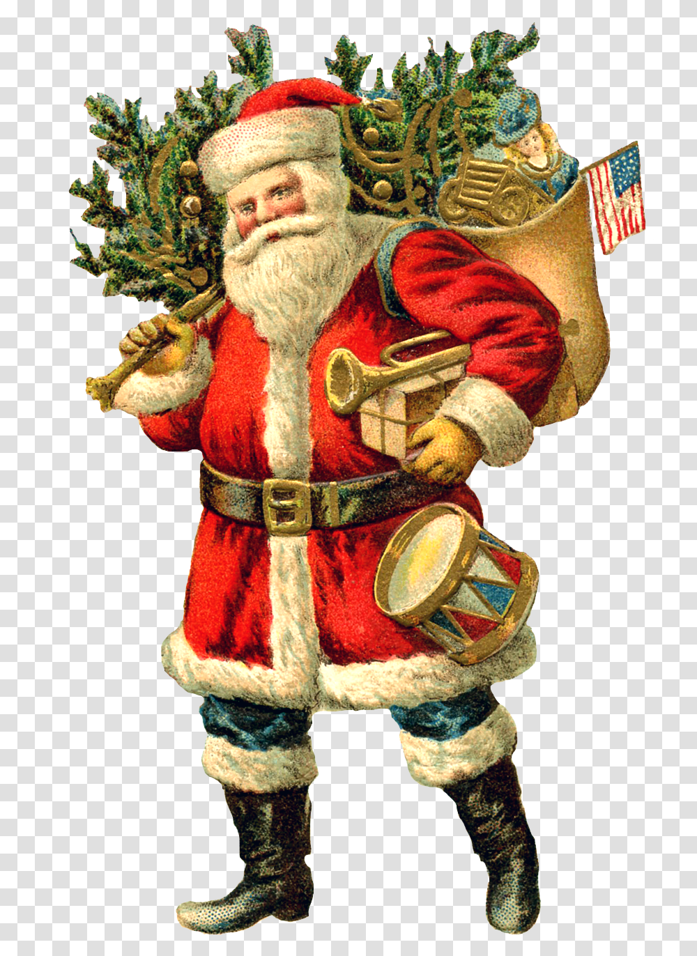 Grandfather Clipart Christmas Vintage Santa Claus Clipart, Person, Human, Figurine, Fireman Transparent Png