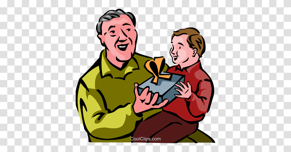 Grandfather Giving A Gift To His Grandson Royalty Free Vector Clip, Person, Outdoors, Performer, Book Transparent Png