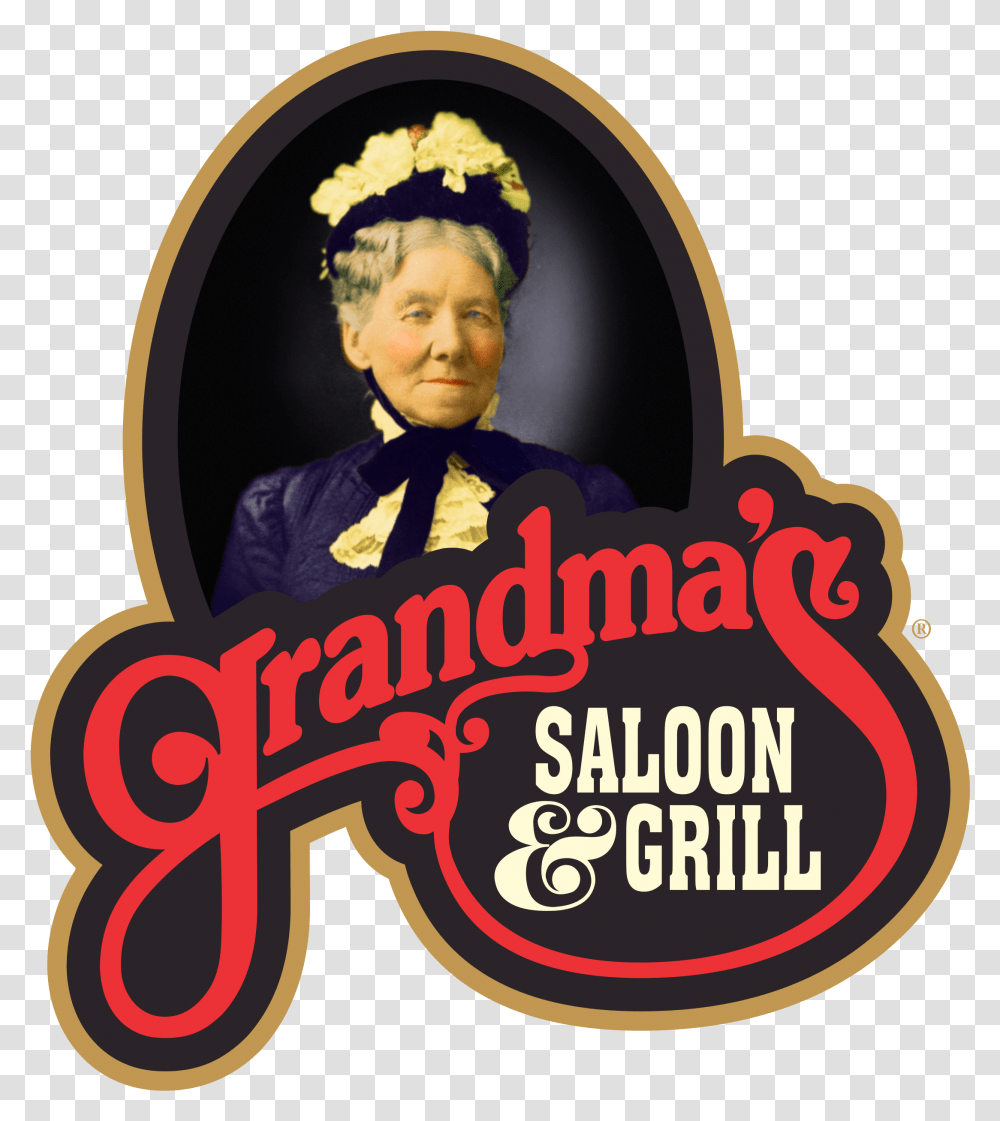 Grandmas Saloon And Grill Saloon And Grill, Logo, Symbol, Person, Text Transparent Png