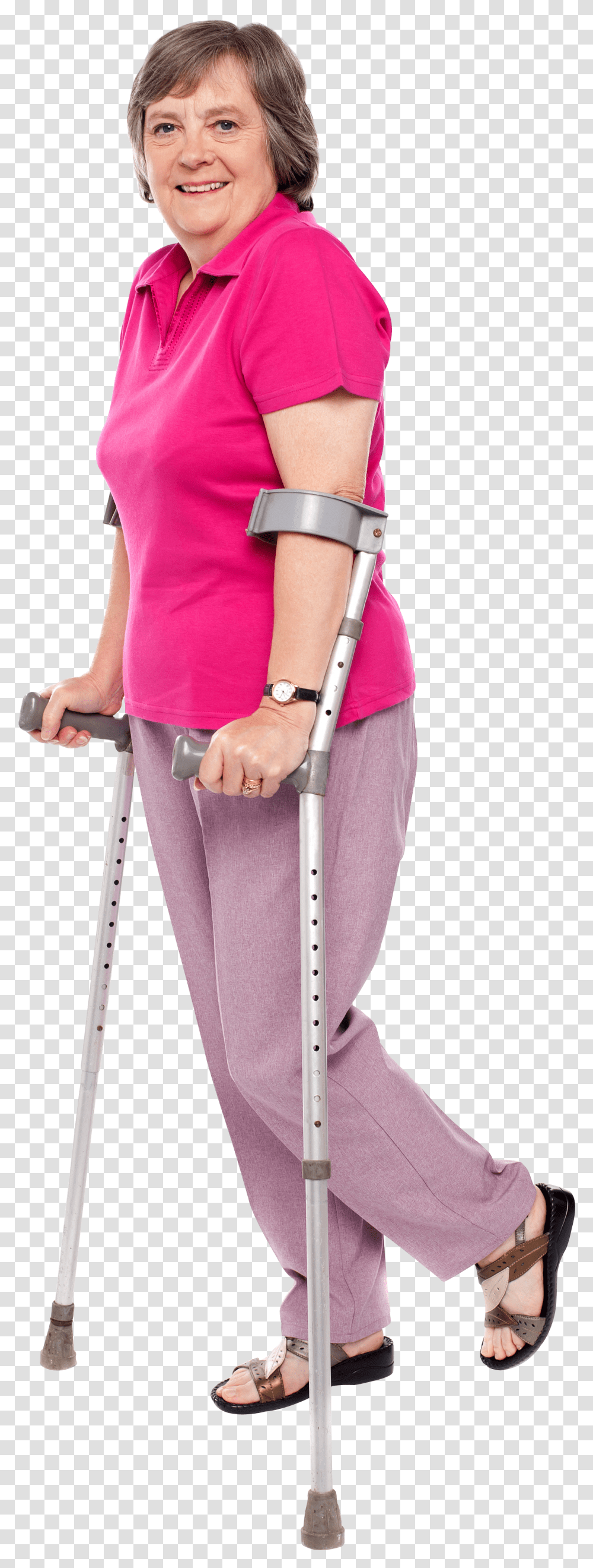 Grandmother Woman Walking With Crutches Transparent Png