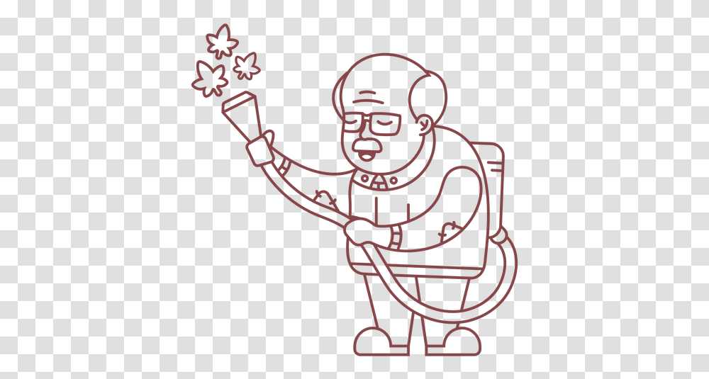 Grandpa Character Watering Plants Stroke Clip Art, Drawing, Doodle, Symbol, Cupid Transparent Png