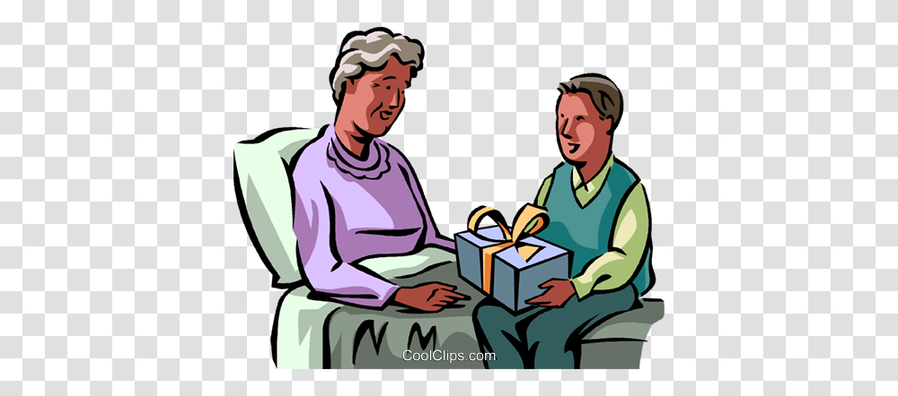 Grandson Giving His Grandmother A Gift Royalty Free Vector Clip, Person, Human, Poster, Advertisement Transparent Png