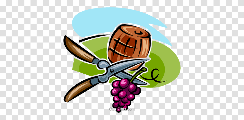 Grapes Shears And A Wine Barrel Royalty Free Vector Clip Art, Scissors, Blade, Weapon, Weaponry Transparent Png