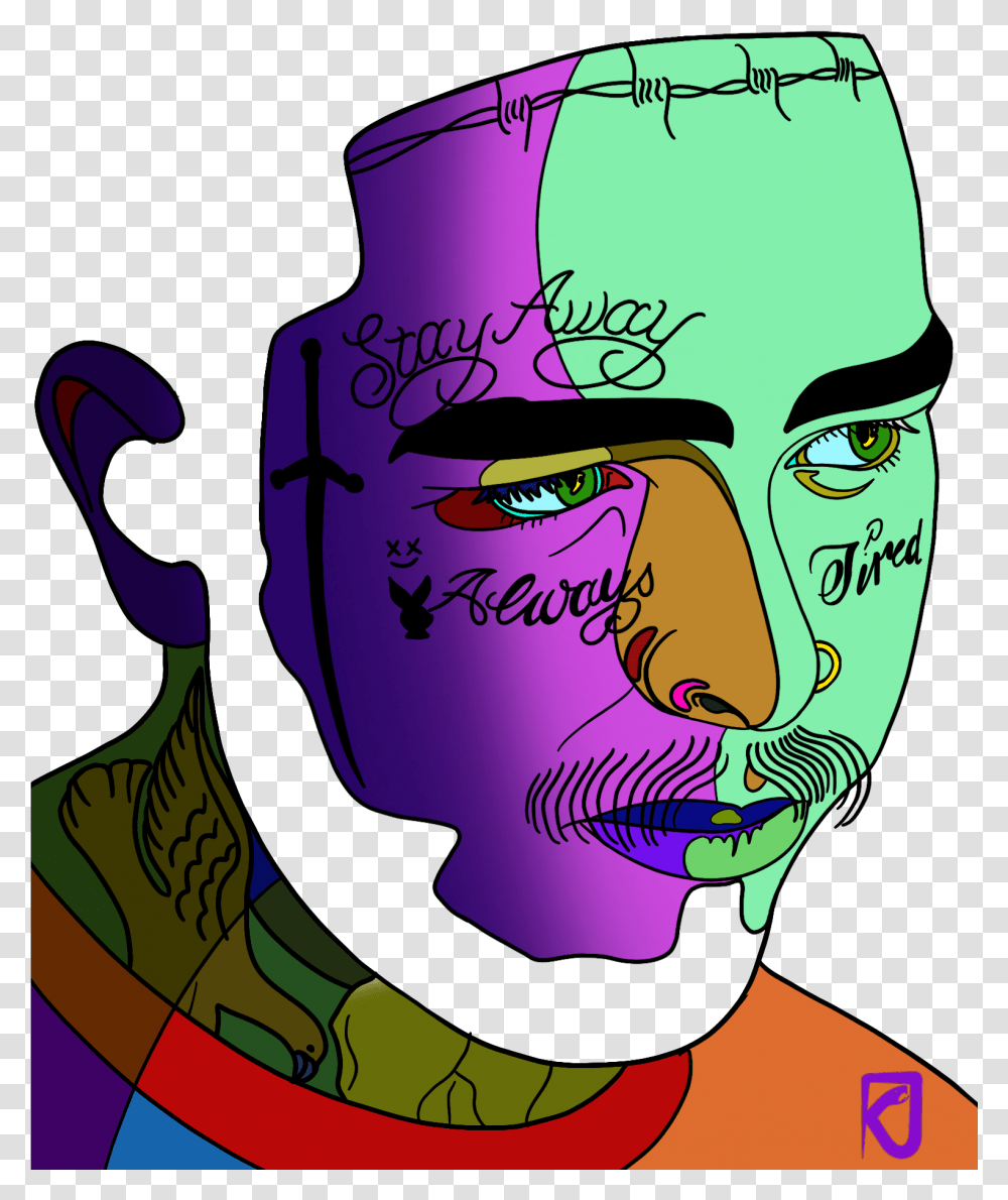 Graphic Art Of Post Malone Wallpaper Cartoon, Face, Person, Head Transparent Png