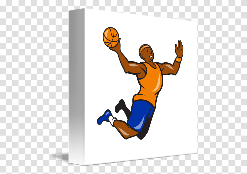 Graphic Black And White Ball Cartoon By Basketball Player Dunking Clipart, Person, Human, People, Sport Transparent Png