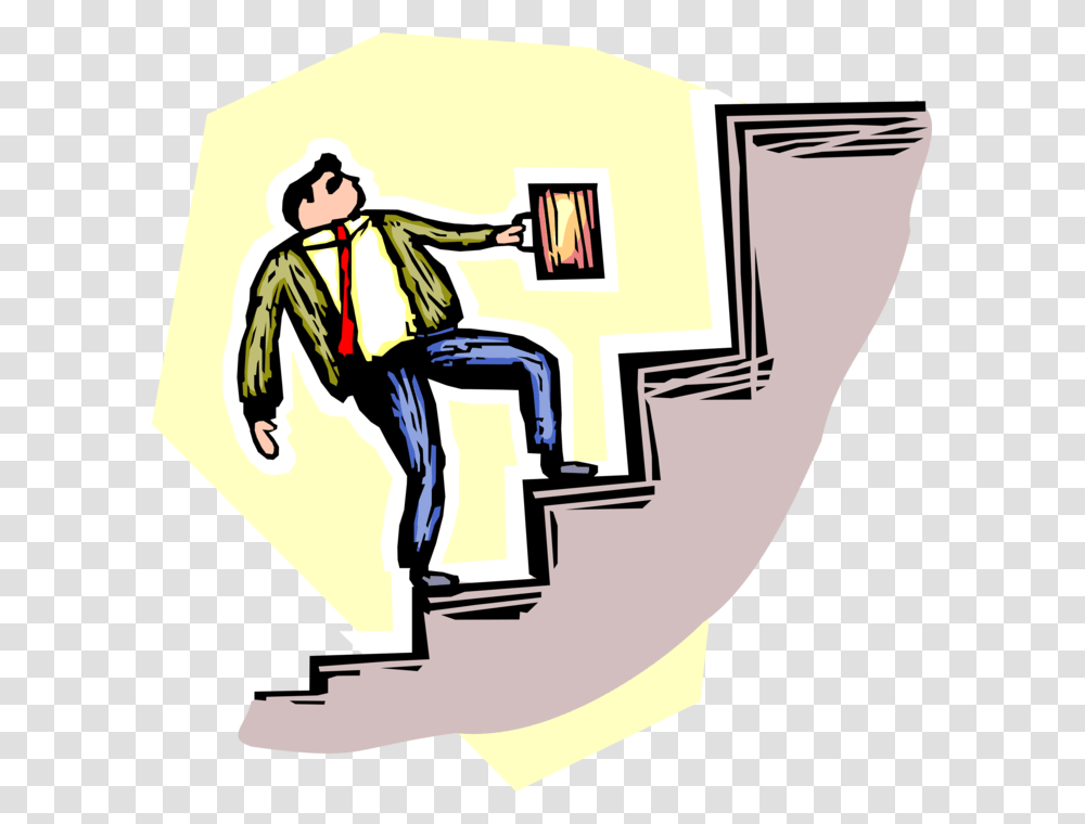 Graphic Businessman Clipart Climbing Persona Subiendo Escalera, Staircase, Poster, Advertisement, Label Transparent Png