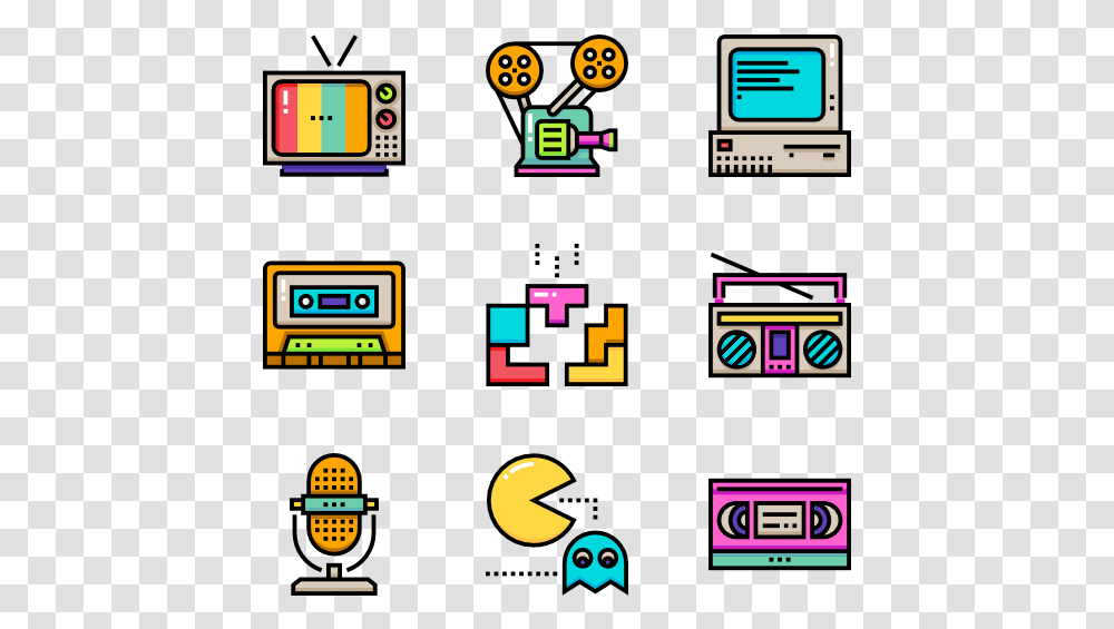 Graphic Design 80s Icons Clip Art, Pac Man, Scoreboard Transparent Png